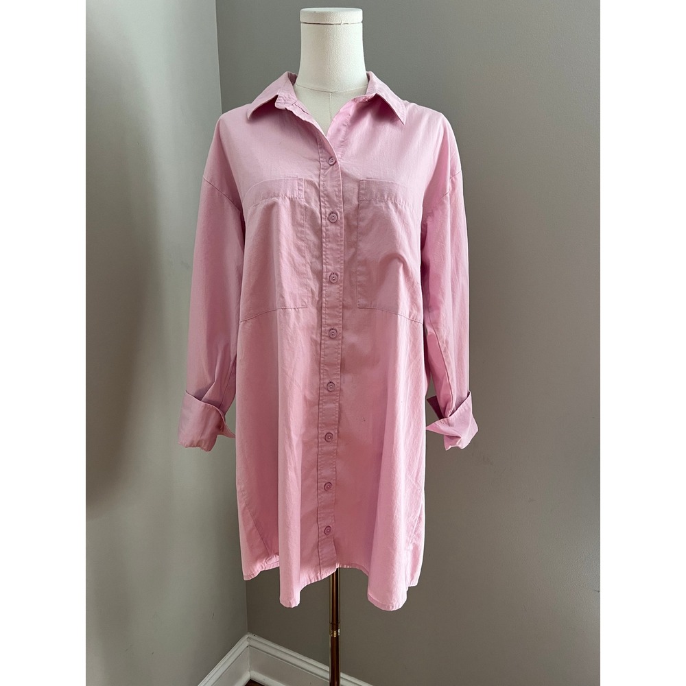 Abercrombie & Fitch Oversized Button Down Shirt Dress Womens Size S Pink Cotton